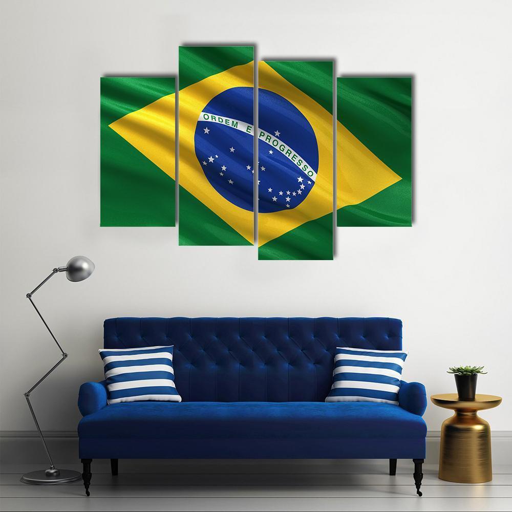 Waving Brazil Flag Canvas Wall Art-4 Pop-Gallery Wrap-50" x 32"-Tiaracle