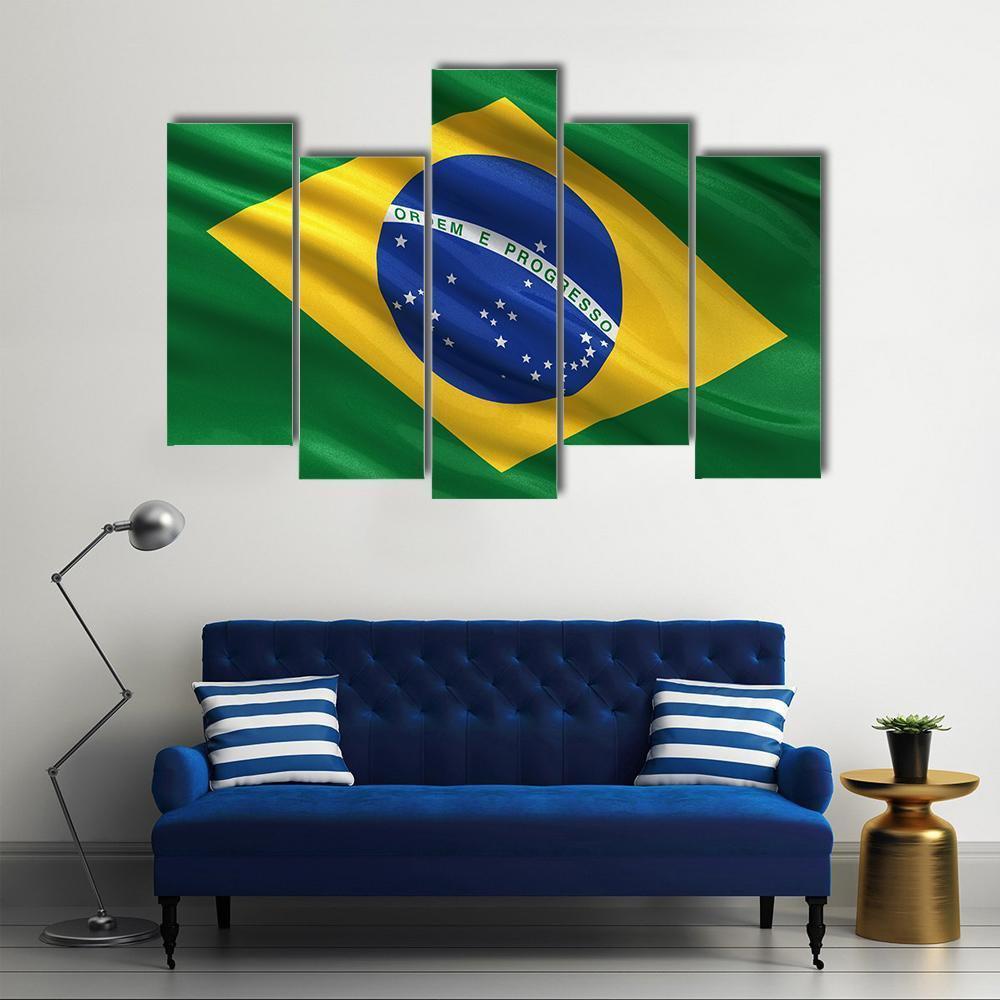 Waving Brazil Flag Canvas Wall Art-5 Pop-Gallery Wrap-47" x 32"-Tiaracle