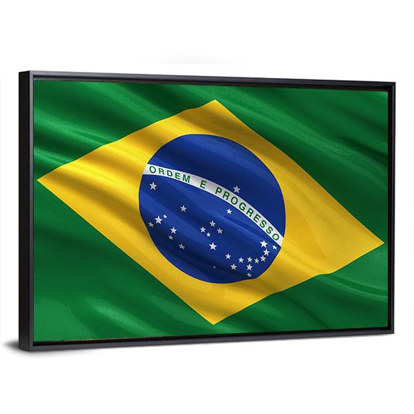 Waving Brazil Flag Canvas Wall Art-3 Horizontal-Gallery Wrap-25" x 16"-Tiaracle