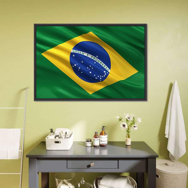 Waving Brazil Flag Canvas Wall Art-3 Horizontal-Gallery Wrap-25" x 16"-Tiaracle