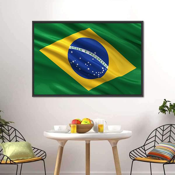Waving Brazil Flag Canvas Wall Art-3 Horizontal-Gallery Wrap-25" x 16"-Tiaracle