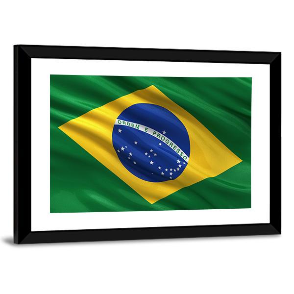 Waving Brazil Flag Canvas Wall Art-3 Horizontal-Gallery Wrap-25" x 16"-Tiaracle
