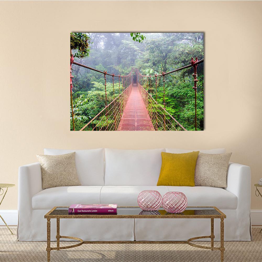 Bridge In Rain Forest Canvas Wall Art-1 Piece-Gallery Wrap-48" x 32"-Tiaracle