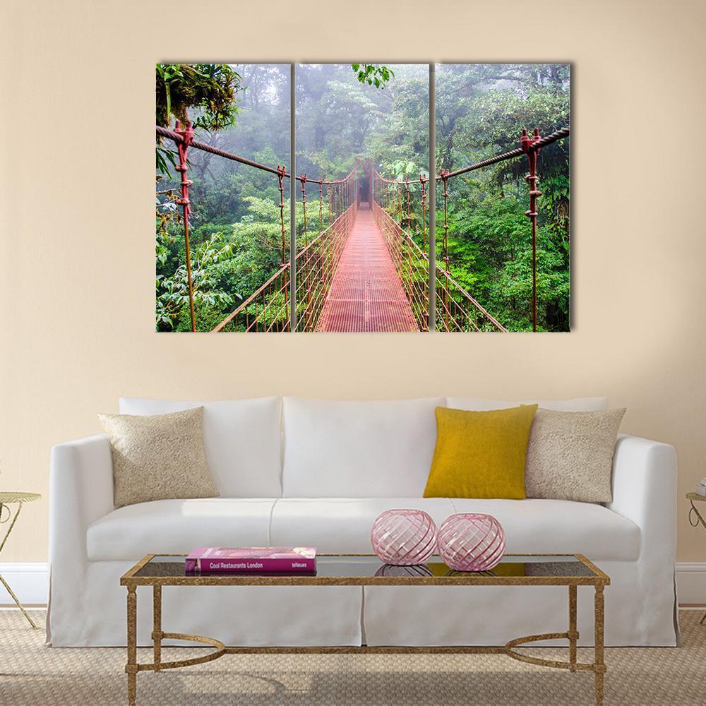 Bridge In Rain Forest Canvas Wall Art-3 Horizontal-Gallery Wrap-37" x 24"-Tiaracle