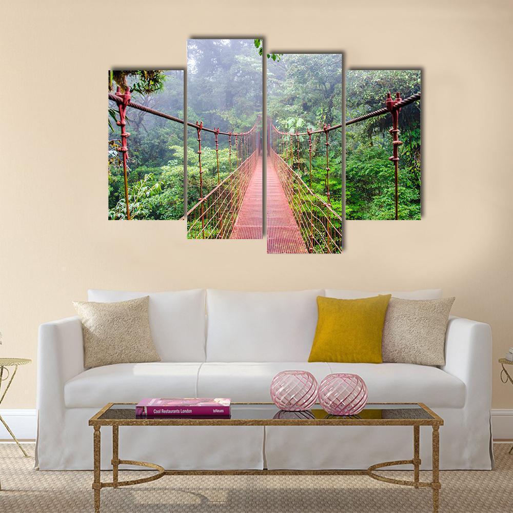 Bridge In Rain Forest Canvas Wall Art-4 Pop-Gallery Wrap-50" x 32"-Tiaracle