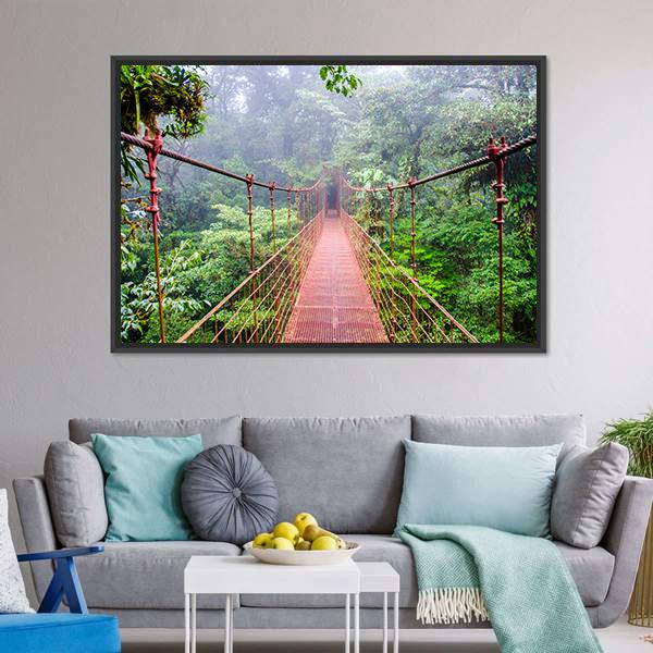 Bridge In Rain Forest Canvas Wall Art-1 Piece-Floating Frame-24" x 16"-Tiaracle