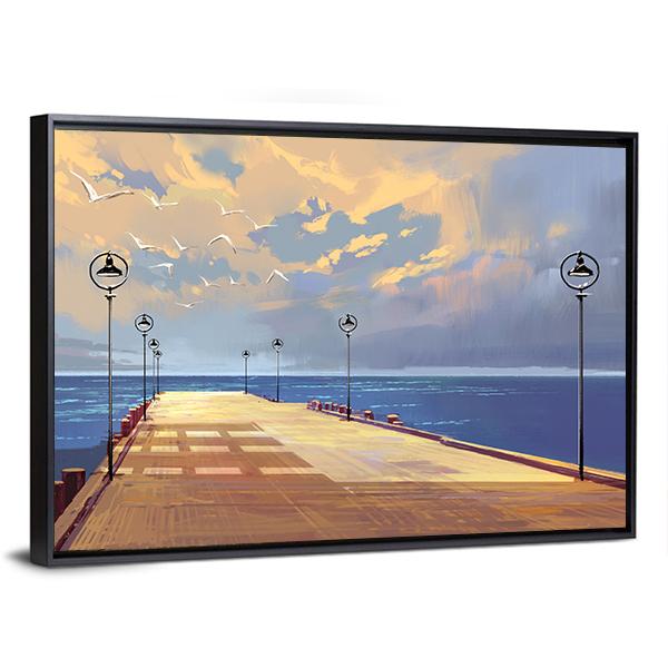 Bridge Near River illustration Canvas Wall Art-3 Horizontal-Gallery Wrap-25" x 16"-Tiaracle