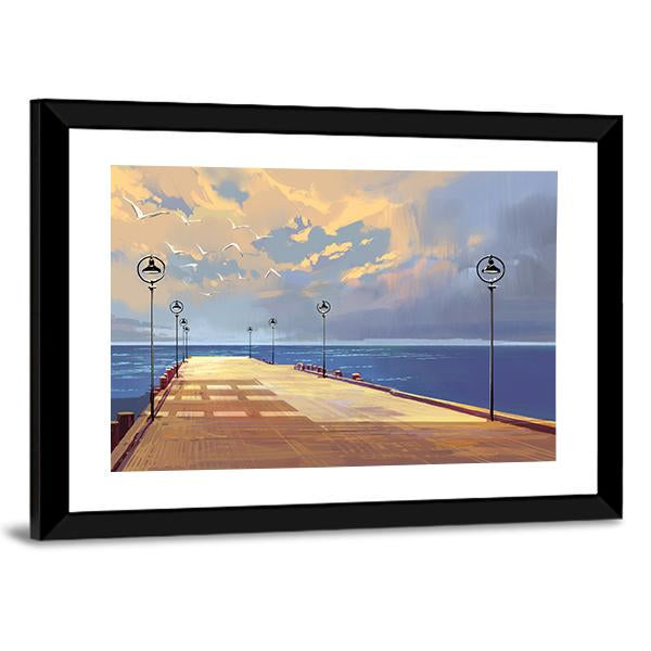 Bridge Near River illustration Canvas Wall Art-3 Horizontal-Gallery Wrap-25" x 16"-Tiaracle