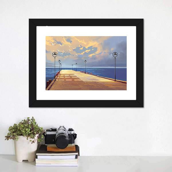 Bridge Near River illustration Canvas Wall Art-1 Piece-Framed Print-20" x 16"-Tiaracle