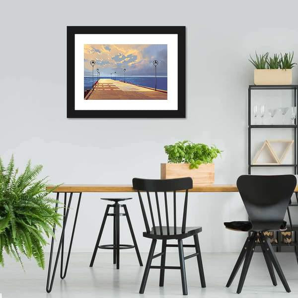 Bridge Near River illustration Canvas Wall Art-3 Horizontal-Gallery Wrap-25" x 16"-Tiaracle