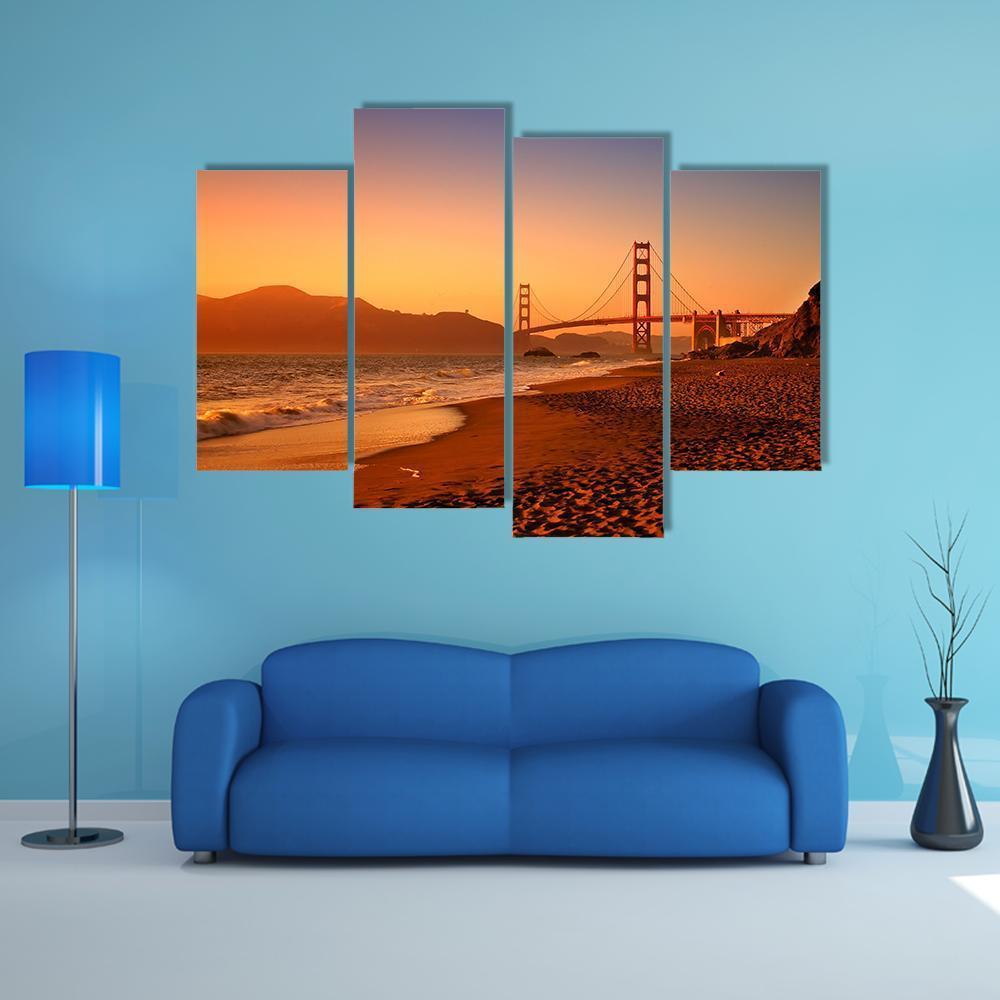 Bridge On Baker Beach Canvas Wall Art-4 Pop-Gallery Wrap-50" x 32"-Tiaracle