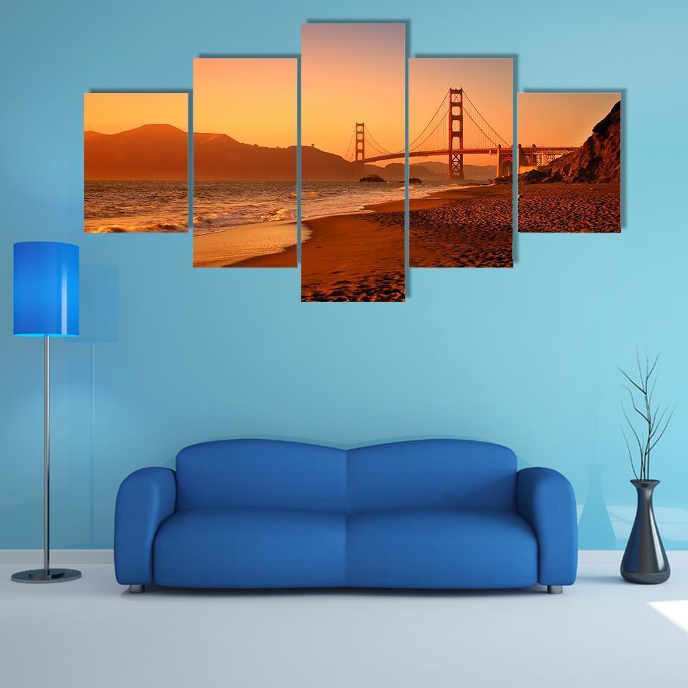 Bridge On Baker Beach Canvas Wall Art-5 Star-Gallery Wrap-62" x 32"-Tiaracle