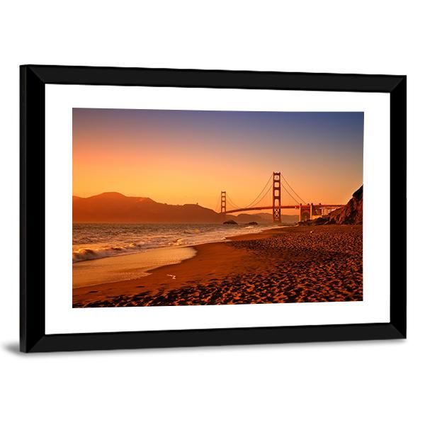 Bridge On Baker Beach Canvas Wall Art-3 Horizontal-Gallery Wrap-25" x 16"-Tiaracle