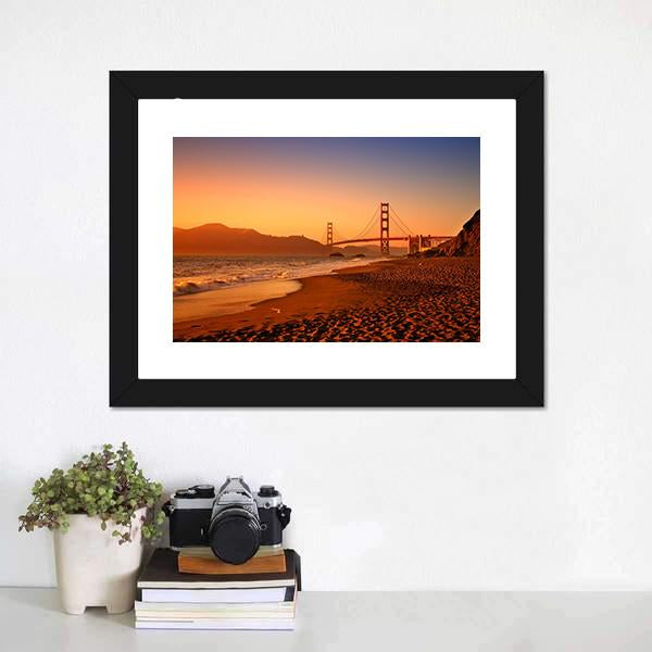 Bridge On Baker Beach Canvas Wall Art-1 Piece-Framed Print-20" x 16"-Tiaracle