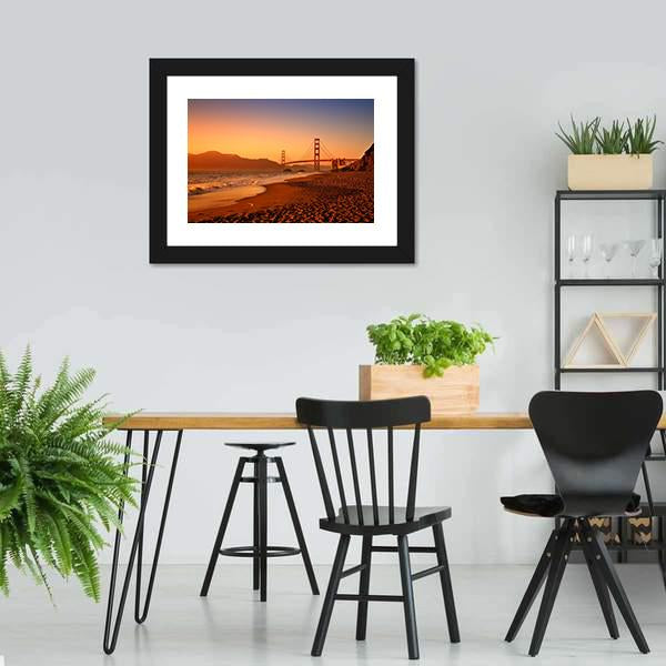 Bridge On Baker Beach Canvas Wall Art-3 Horizontal-Gallery Wrap-25" x 16"-Tiaracle