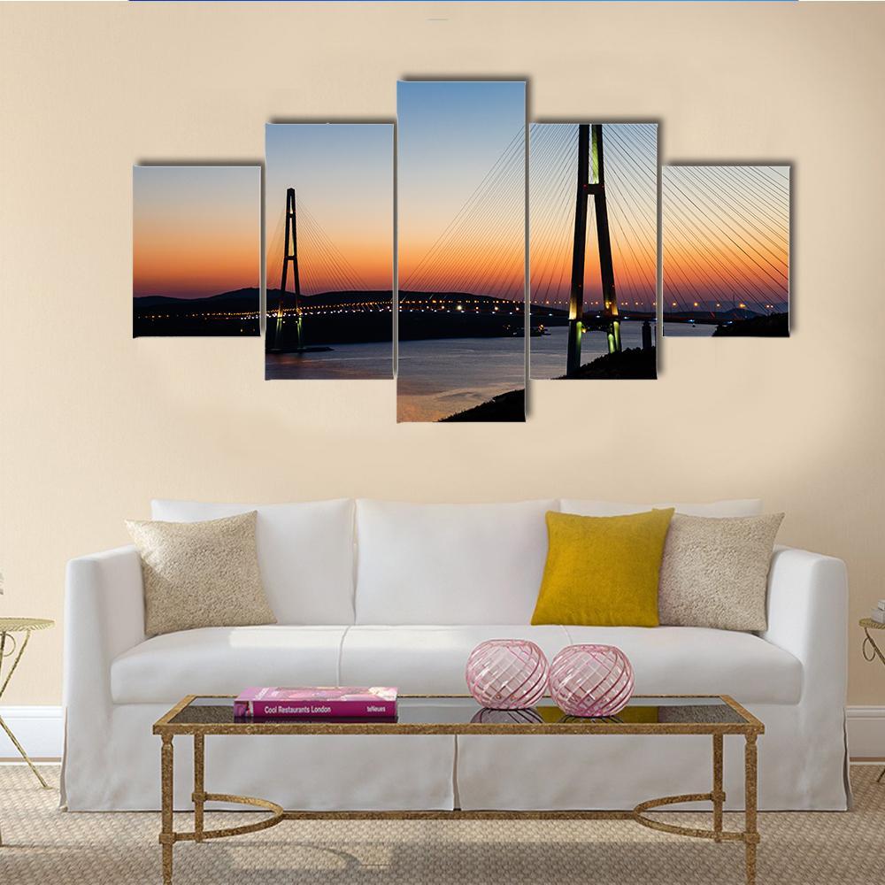 Bridge On Russian Island Canvas Wall Art-5 Star-Gallery Wrap-62" x 32"-Tiaracle