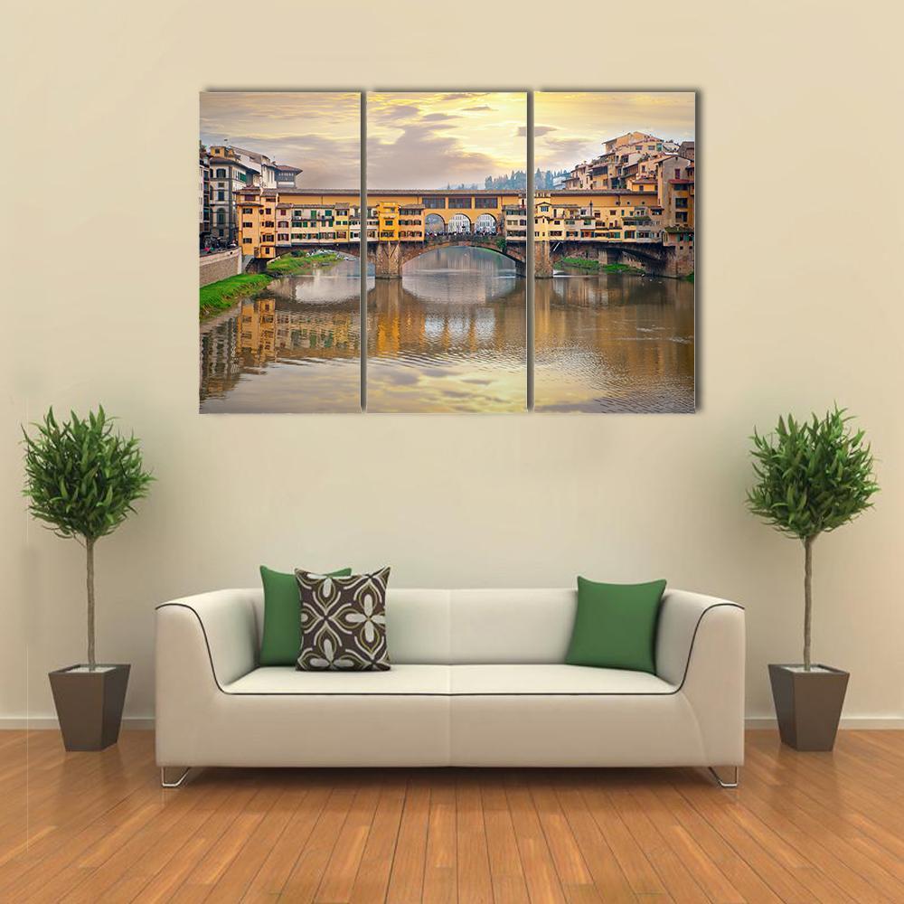 Bridge Over River Arno Canvas Wall Art-3 Horizontal-Gallery Wrap-37" x 24"-Tiaracle
