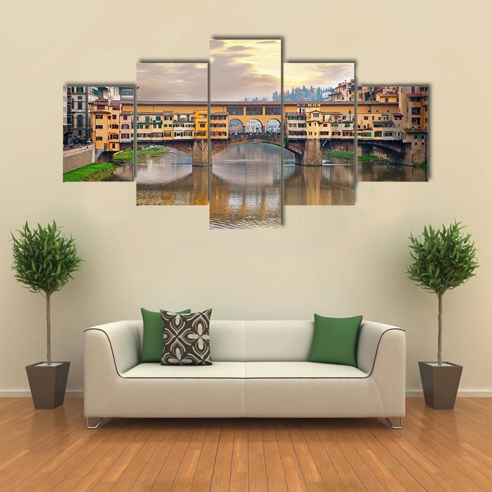 Bridge Over River Arno Canvas Wall Art-5 Star-Gallery Wrap-62" x 32"-Tiaracle