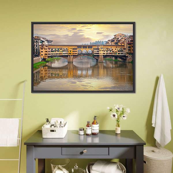 Bridge Over River Arno Canvas Wall Art-3 Horizontal-Gallery Wrap-25" x 16"-Tiaracle