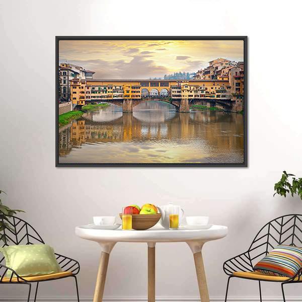 Bridge Over River Arno Canvas Wall Art-3 Horizontal-Gallery Wrap-25" x 16"-Tiaracle