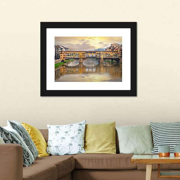 Bridge Over River Arno Canvas Wall Art-3 Horizontal-Gallery Wrap-25" x 16"-Tiaracle