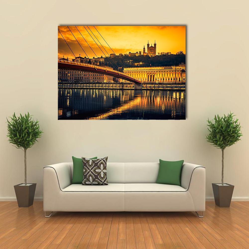 Bridge Over Saone River Canvas Wall Art-1 Piece-Gallery Wrap-48" x 32"-Tiaracle
