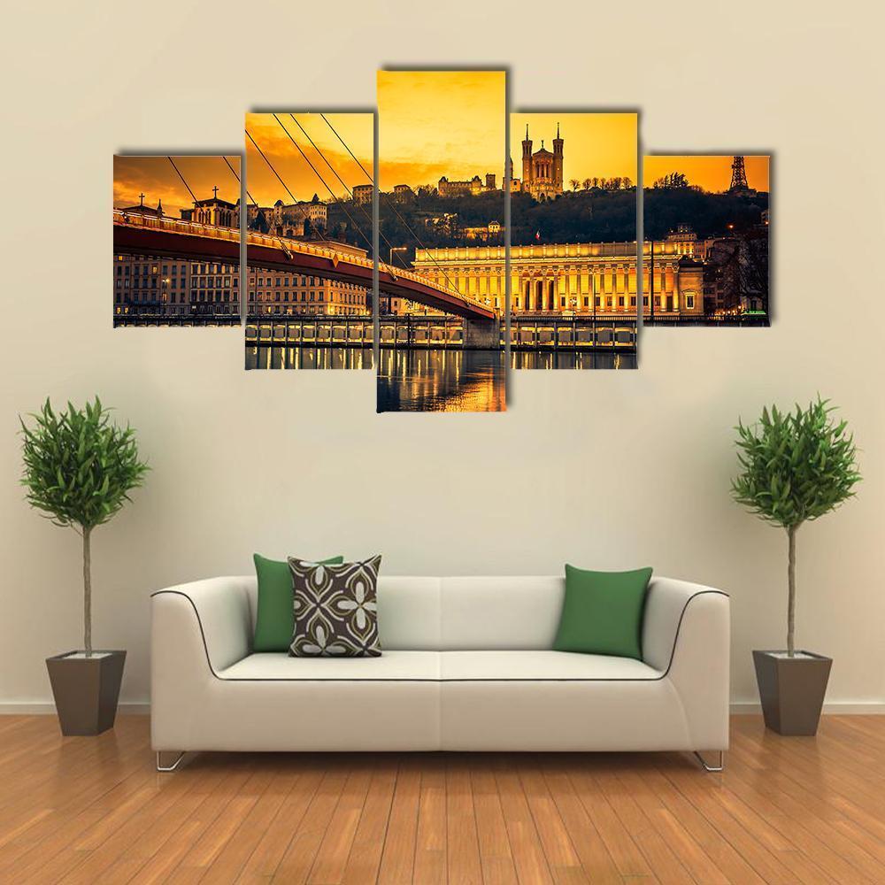 Bridge Over Saone River Canvas Wall Art-5 Star-Gallery Wrap-62" x 32"-Tiaracle