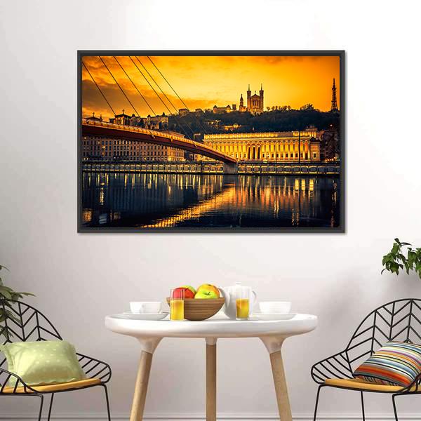 Bridge Over Saone River Canvas Wall Art-3 Horizontal-Gallery Wrap-25" x 16"-Tiaracle