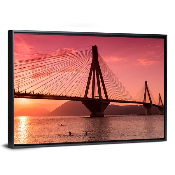 Bridge Rio Antirio Greece Canvas Wall Art-3 Horizontal-Gallery Wrap-25" x 16"-Tiaracle