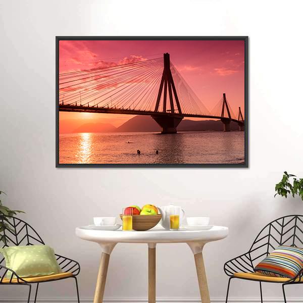 Bridge Rio Antirio Greece Canvas Wall Art-3 Horizontal-Gallery Wrap-25" x 16"-Tiaracle