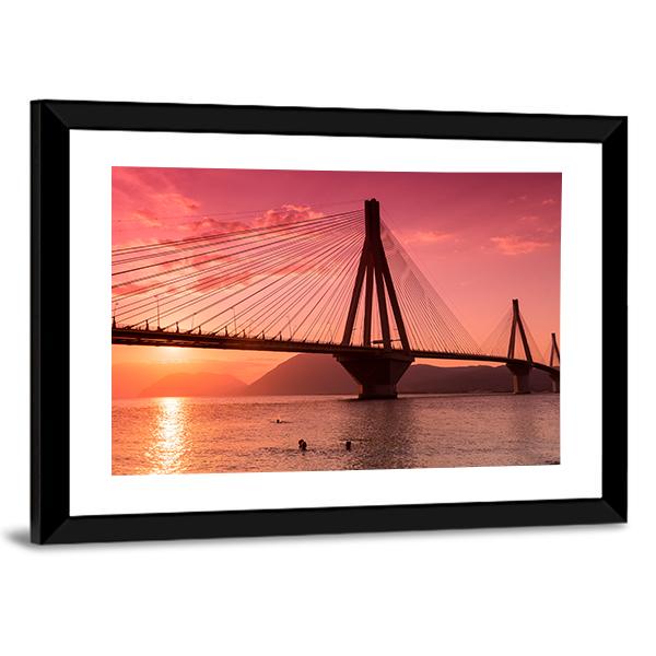 Bridge Rio Antirio Greece Canvas Wall Art-3 Horizontal-Gallery Wrap-25" x 16"-Tiaracle