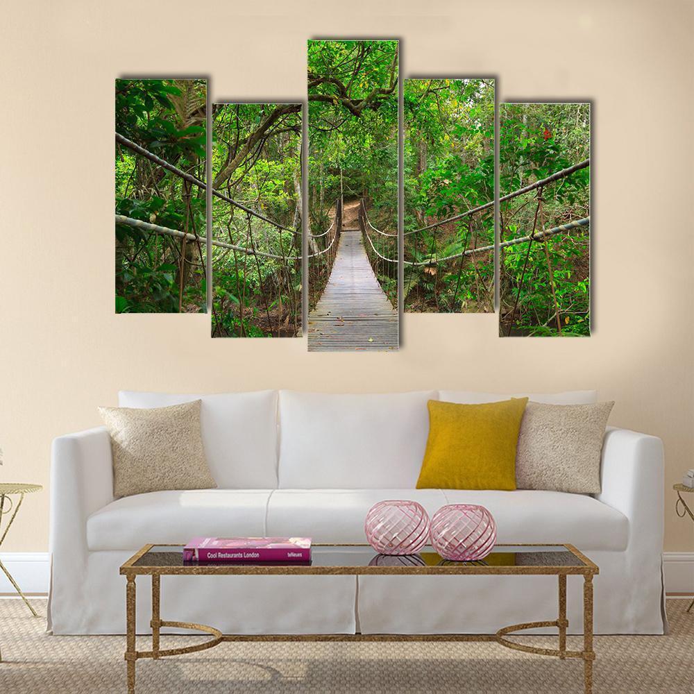 Bridge To The Jungle Canvas Wall Art-5 Pop-Gallery Wrap-47" x 32"-Tiaracle