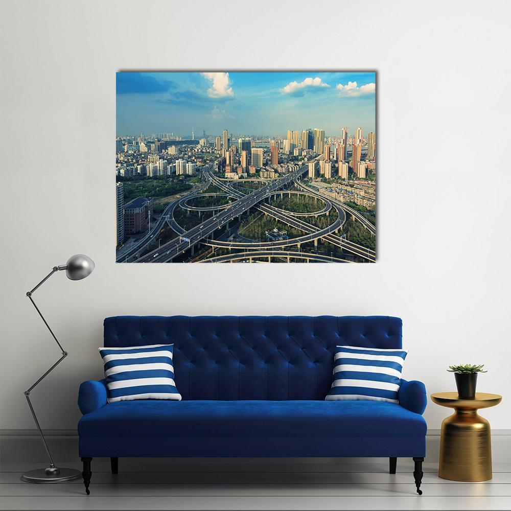 Bridges Under Blue Sky Canvas Wall Art-1 Piece-Gallery Wrap-48" x 32"-Tiaracle