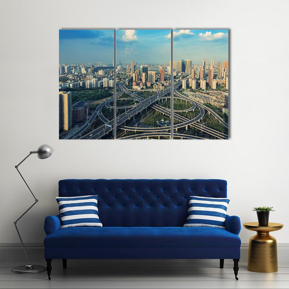 Bridges Under Blue Sky Canvas Wall Art-3 Horizontal-Gallery Wrap-37" x 24"-Tiaracle