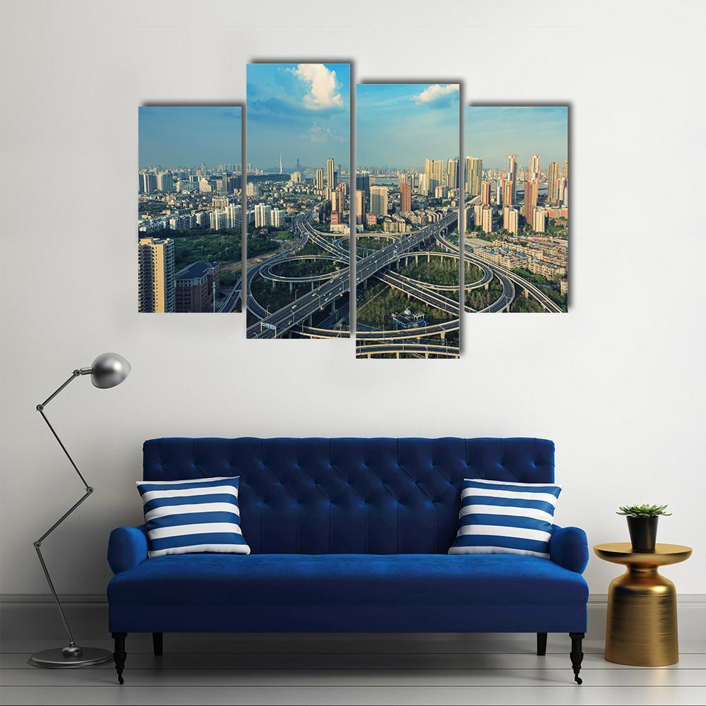 Bridges Under Blue Sky Canvas Wall Art-4 Pop-Gallery Wrap-50" x 32"-Tiaracle