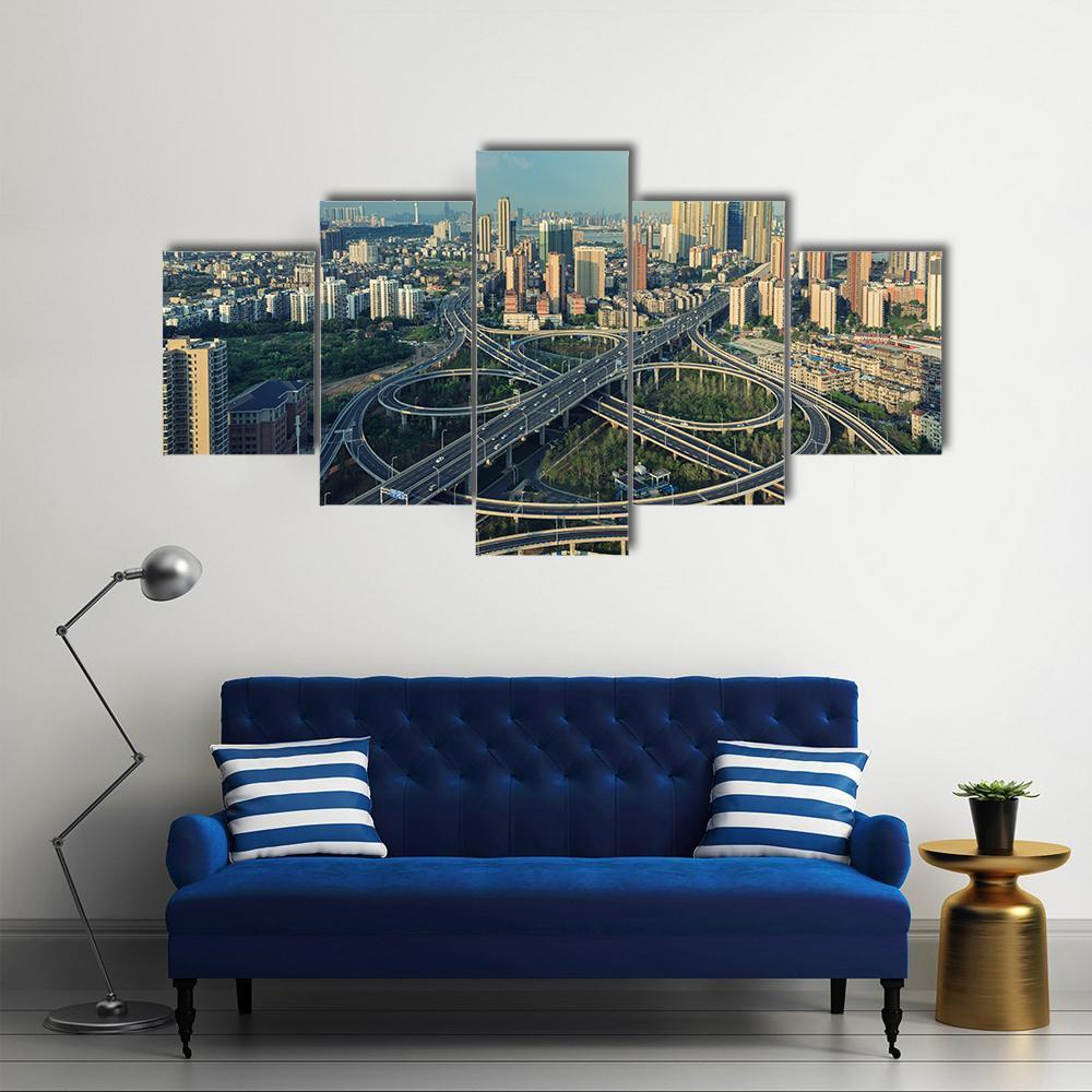 Bridges Under Blue Sky Canvas Wall Art-5 Star-Gallery Wrap-62" x 32"-Tiaracle