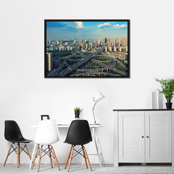 Bridges Under Blue Sky Canvas Wall Art-3 Horizontal-Gallery Wrap-25" x 16"-Tiaracle