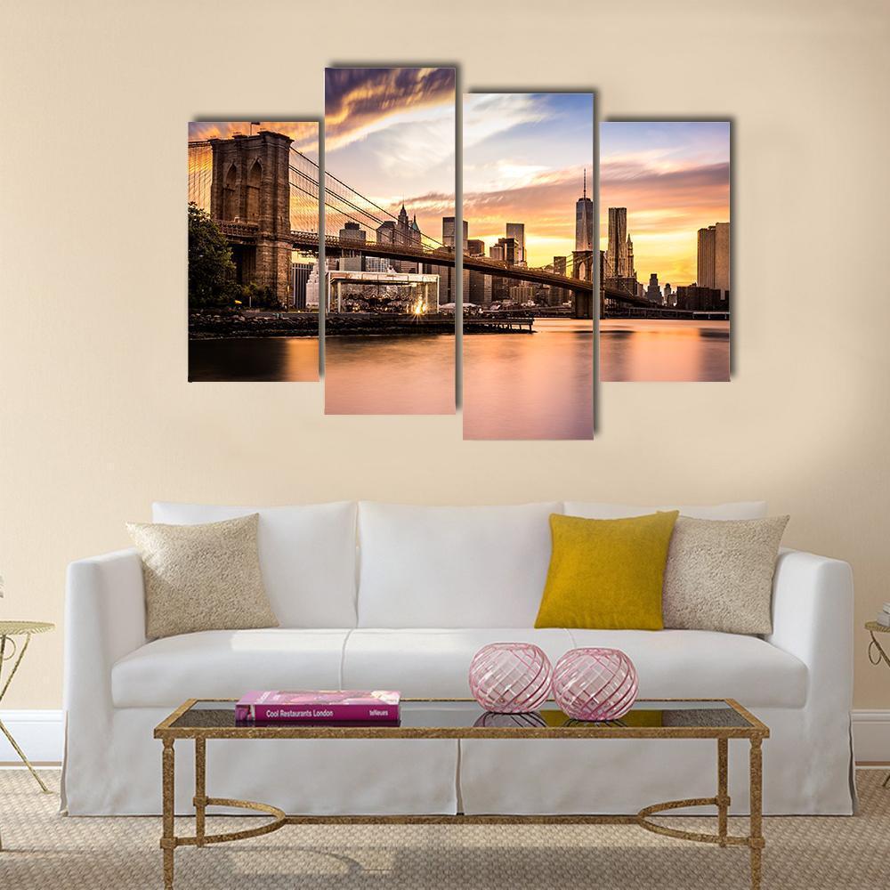 Brooklyn Bridge Park Canvas Wall Art-4 Pop-Gallery Wrap-50" x 32"-Tiaracle