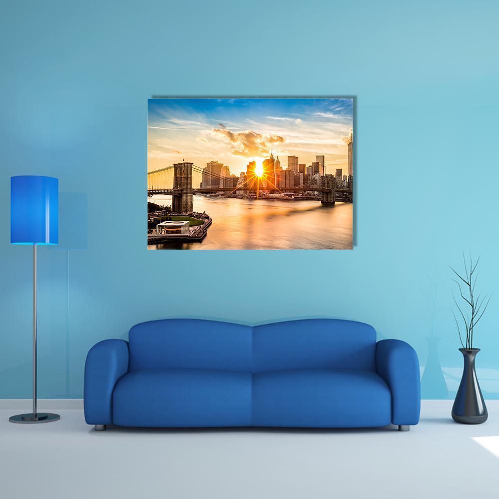 Brooklyn Bridge Skyline Canvas Wall Art-1 Piece-Gallery Wrap-48" x 32"-Tiaracle