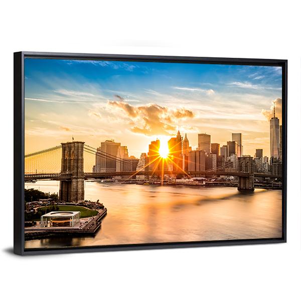 Brooklyn Bridge Skyline Canvas Wall Art-3 Horizontal-Gallery Wrap-25" x 16"-Tiaracle