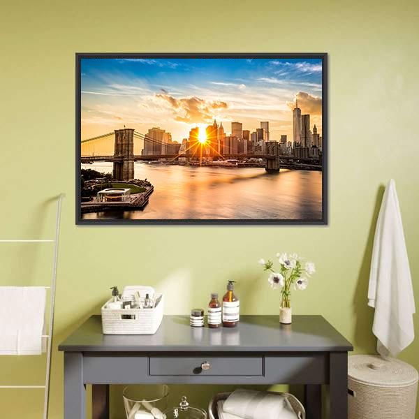 Brooklyn Bridge Skyline Canvas Wall Art-3 Horizontal-Gallery Wrap-25" x 16"-Tiaracle