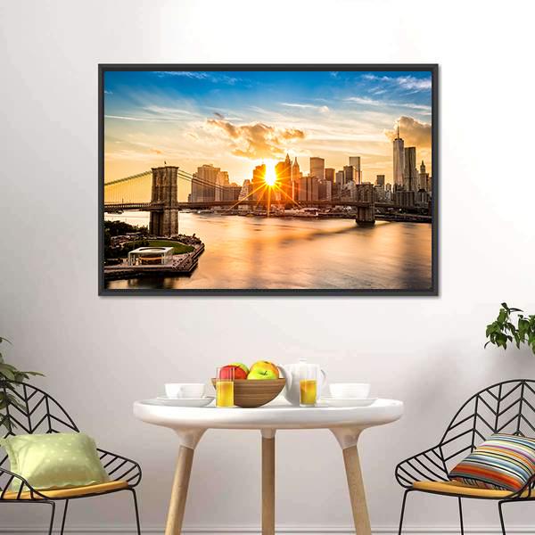 Brooklyn Bridge Skyline Canvas Wall Art-3 Horizontal-Gallery Wrap-25" x 16"-Tiaracle