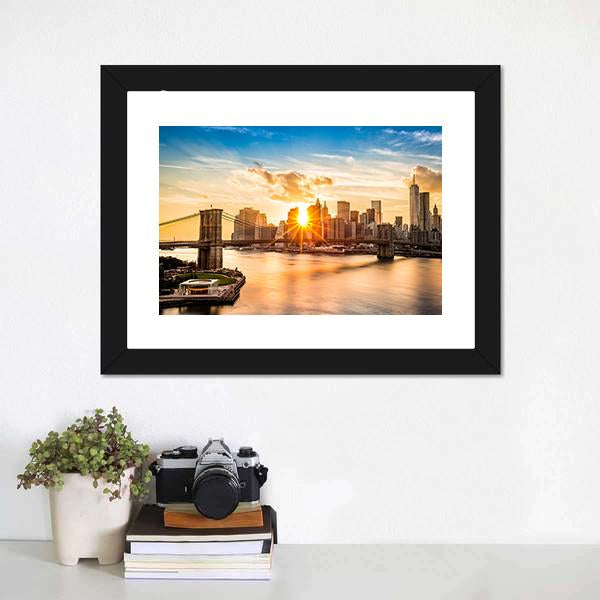 Brooklyn Bridge Skyline Canvas Wall Art-1 Piece-Framed Print-20" x 16"-Tiaracle