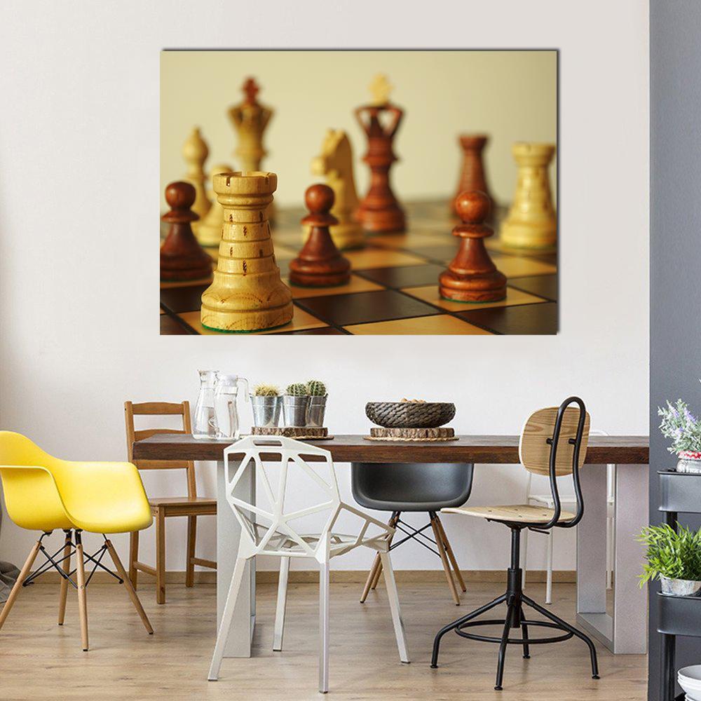 Brown Chess Pieces Canvas Wall Art-1 Piece-Gallery Wrap-48" x 32"-Tiaracle