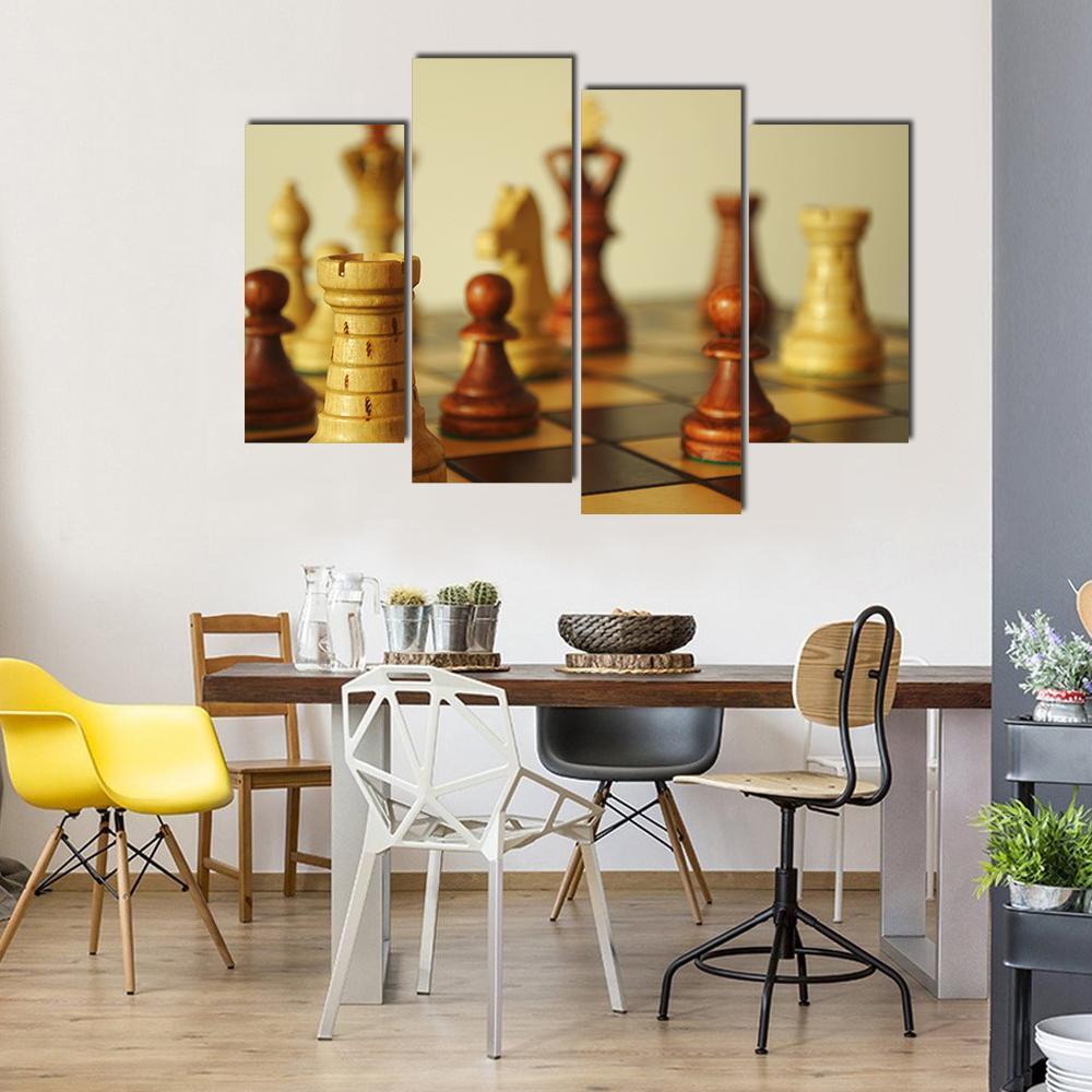 Brown Chess Pieces Canvas Wall Art-4 Pop-Gallery Wrap-50" x 32"-Tiaracle