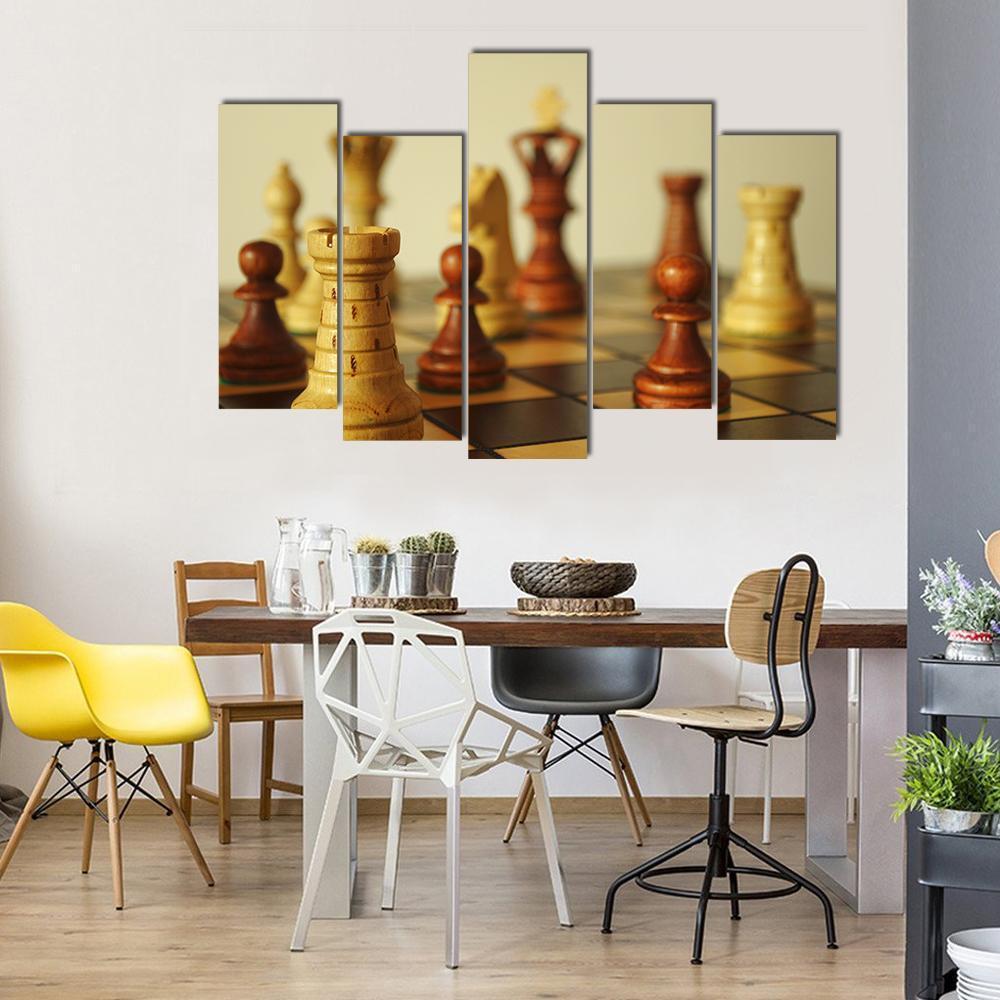 Brown Chess Pieces Canvas Wall Art-5 Pop-Gallery Wrap-47" x 32"-Tiaracle