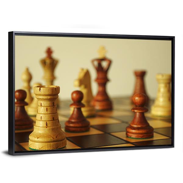 Brown Chess Pieces Canvas Wall Art-3 Horizontal-Gallery Wrap-25" x 16"-Tiaracle