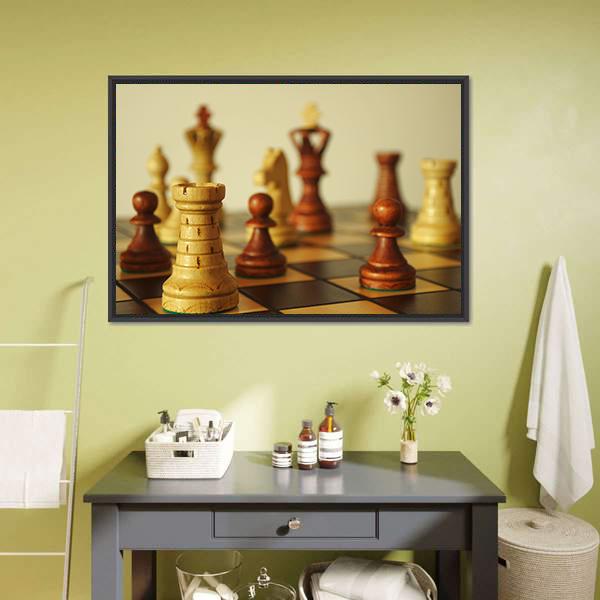 Brown Chess Pieces Canvas Wall Art-3 Horizontal-Gallery Wrap-25" x 16"-Tiaracle