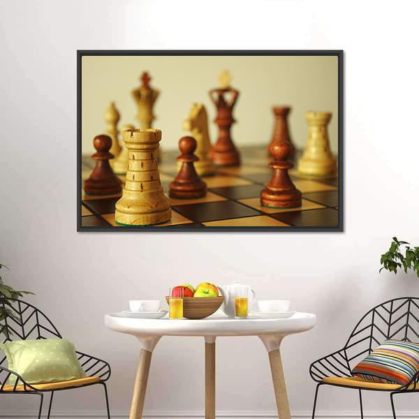 Brown Chess Pieces Canvas Wall Art-3 Horizontal-Gallery Wrap-25" x 16"-Tiaracle