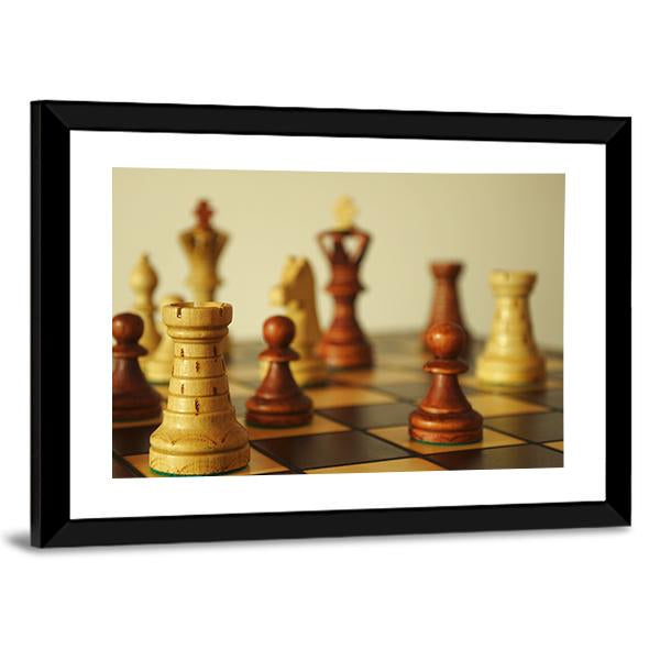 Brown Chess Pieces Canvas Wall Art-3 Horizontal-Gallery Wrap-25" x 16"-Tiaracle